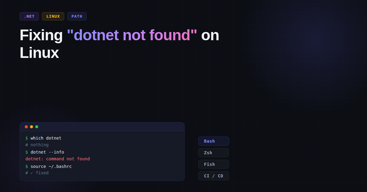 Fixing 'dotnet not found' on Linux (Bash, Zsh, Fish & CI) | Mathias Hove
